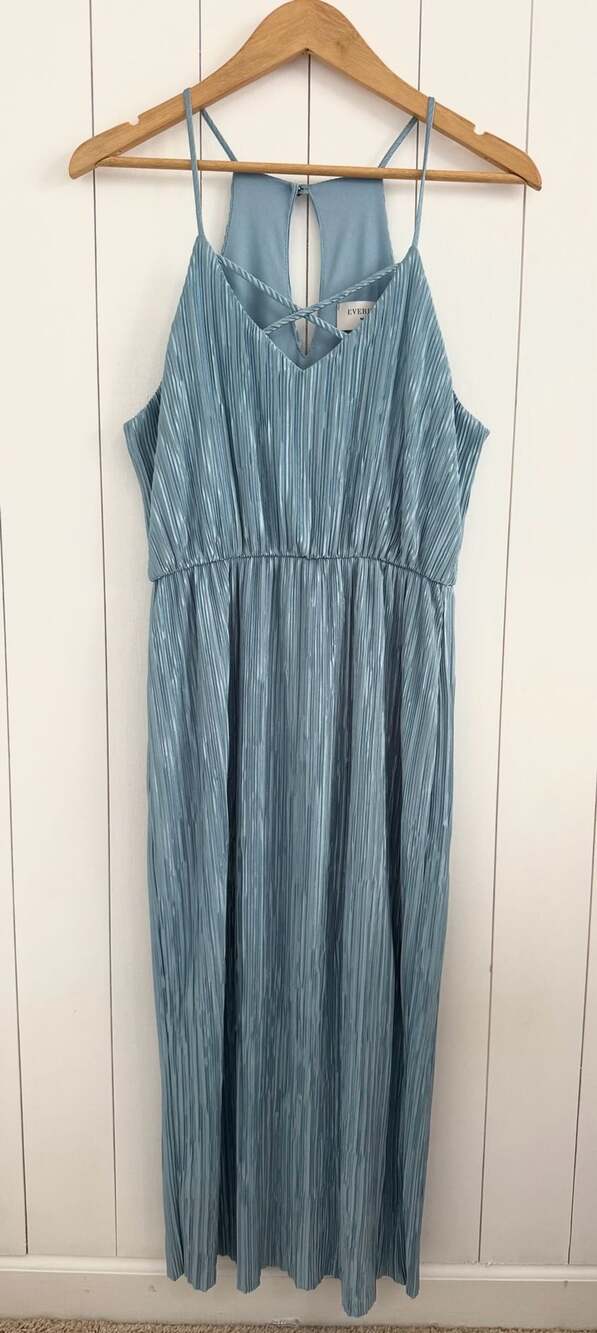 Everly Blue Pleated Halter Neck Maxi Dress with Criss Cross Back Size L